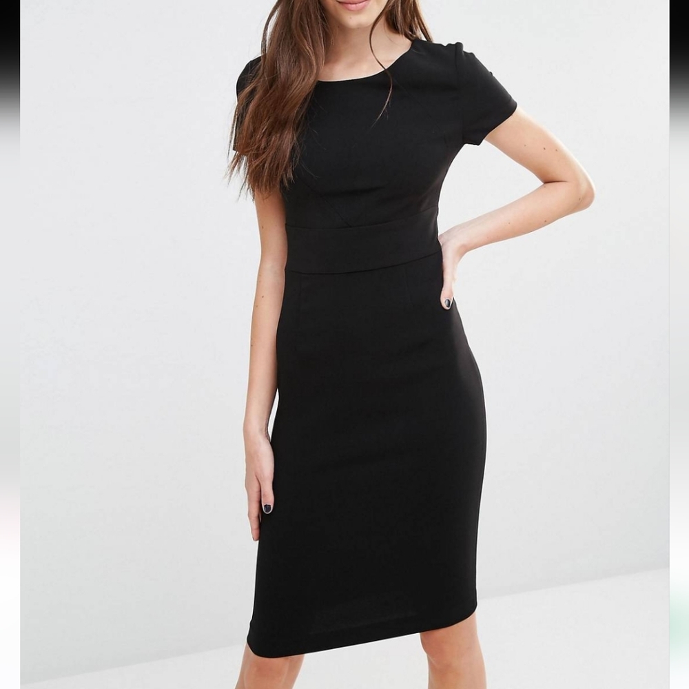 Diana Von Furstenberg Trapp Dress Sz8 Black Short Sleeve Scoop Neck Minimalist